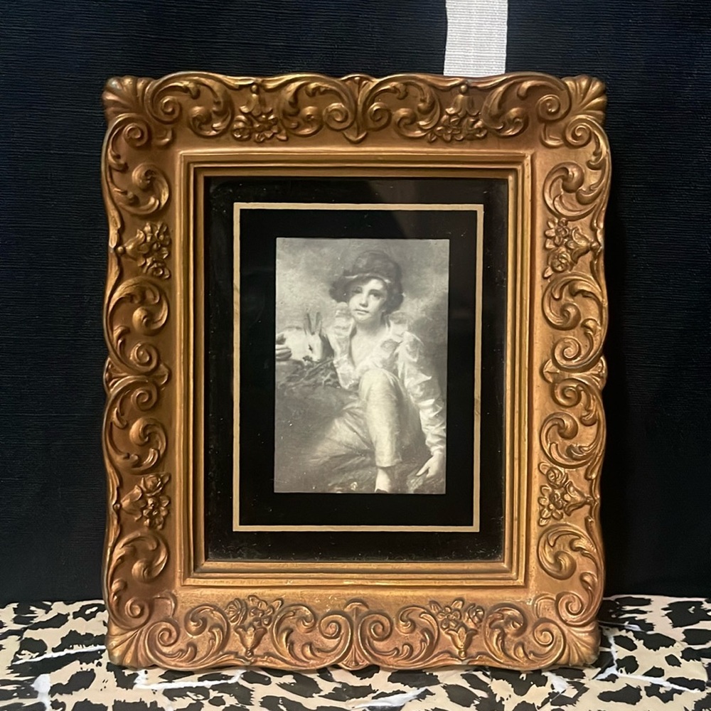 Boy With Rabbit by Henry Raeburn Created 1814 w/Ornate Gold Picture Frame